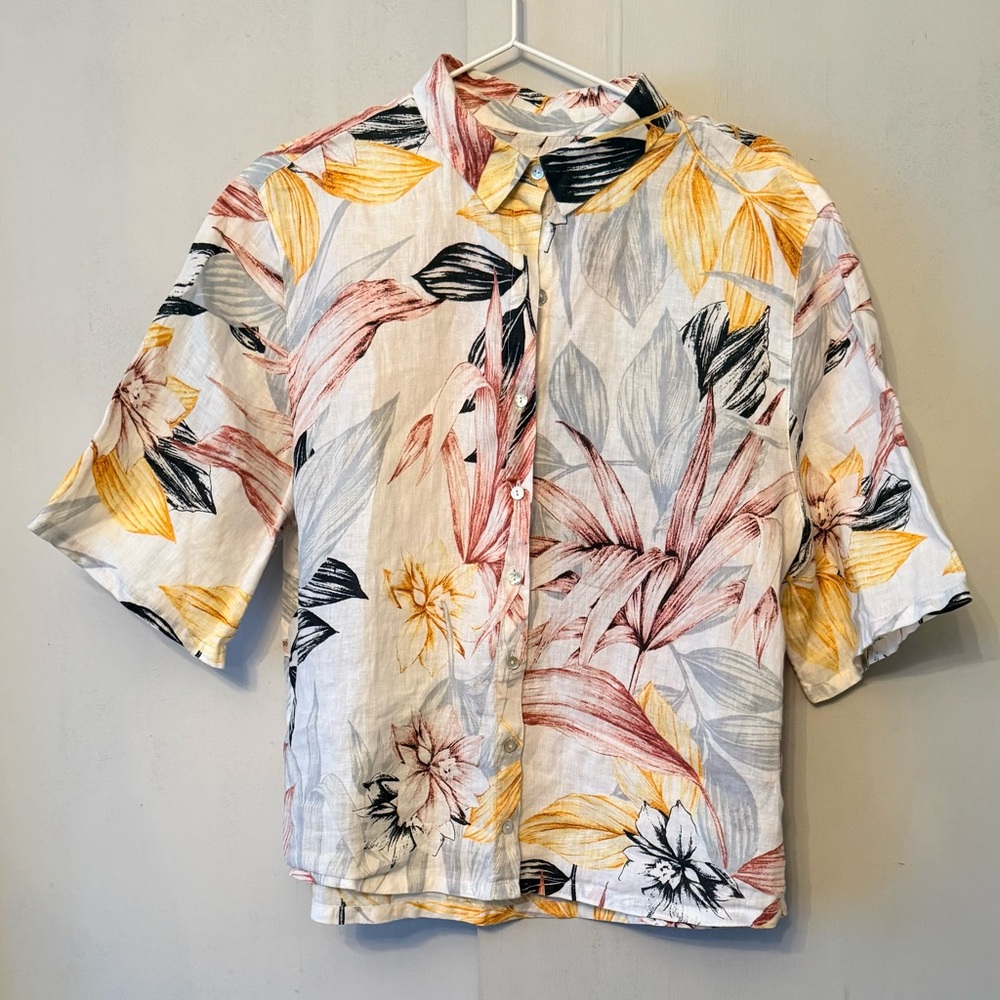 C&C California Multicolor Floral 100% Linen Button-Down Shirt